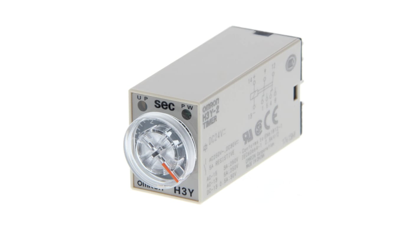 Omron H3Y-2 Zeitrelais, DIN-Schienen, 0.04 - 30s, 200 → 230V ac, 2 Kont. Einfach, 2-poliger Wechsler