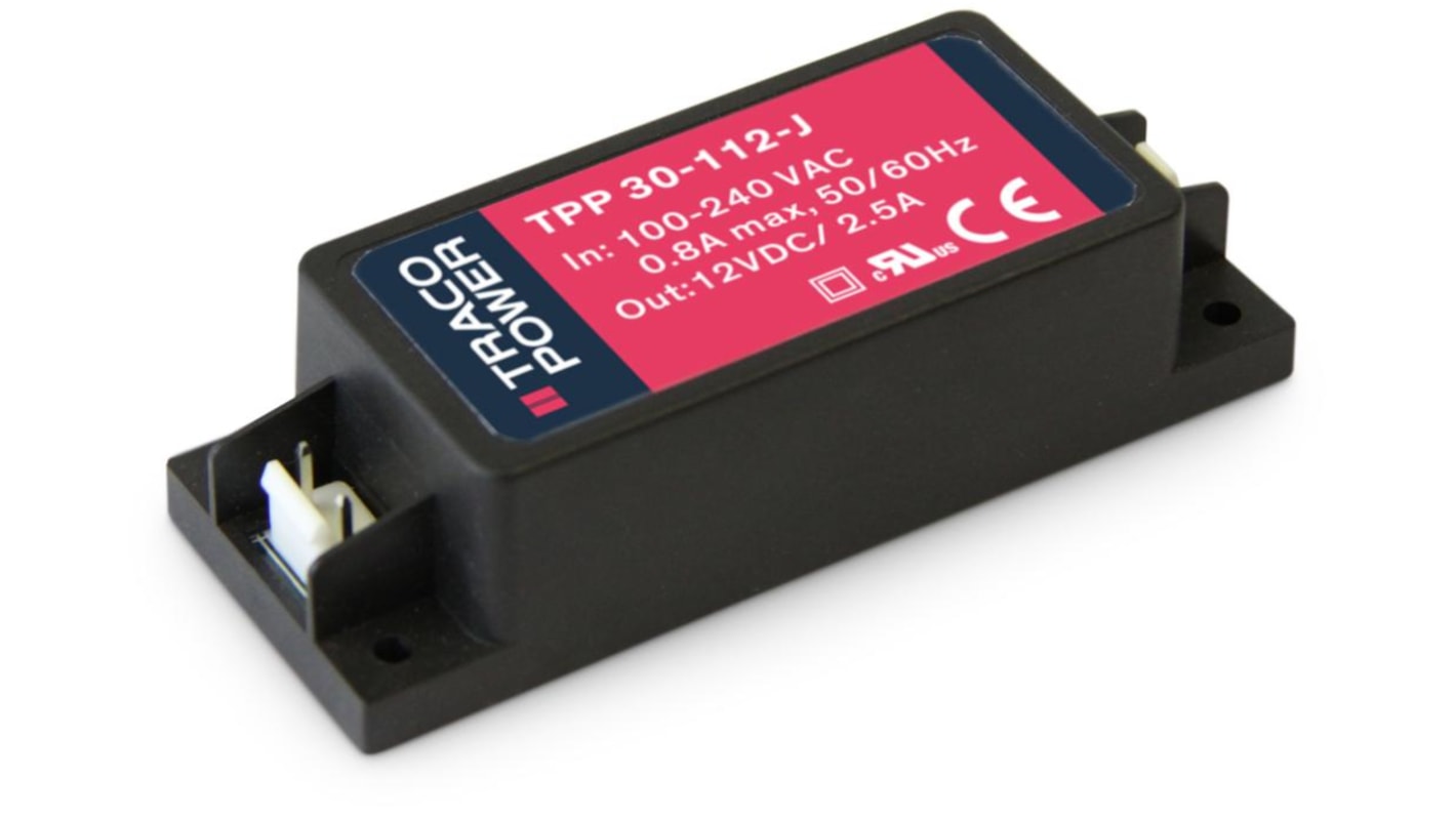 TRACOPOWER AC-DC Power Supply, TPP 30-112-J, 12V dc, 2.5A, 30W, 1 Output, 120 → 370 V dc, 85 → 264 V ac