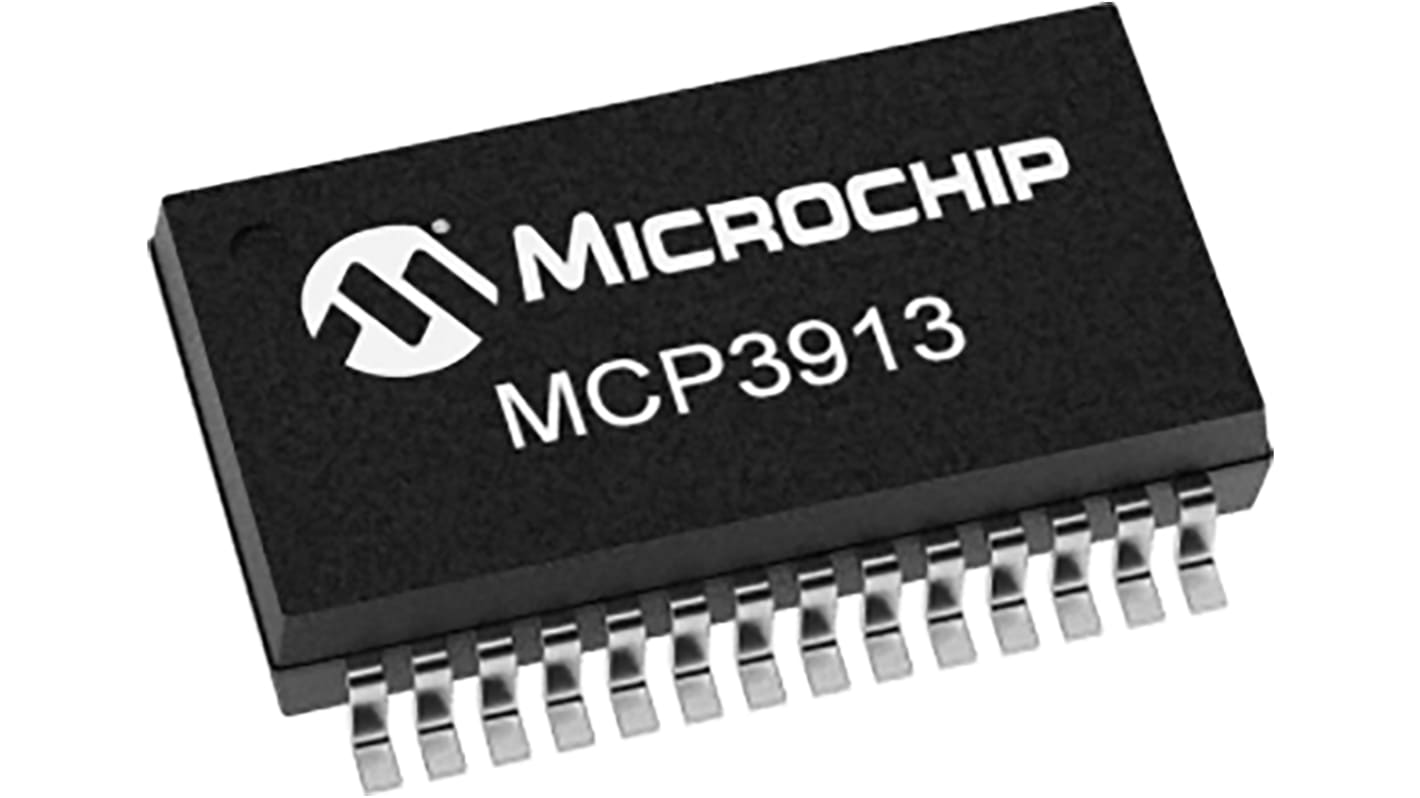 MCP3913A1-E/SS,Analogue Front End IC, 6-Channel 24 bit SPI, 28-Pin SSOP