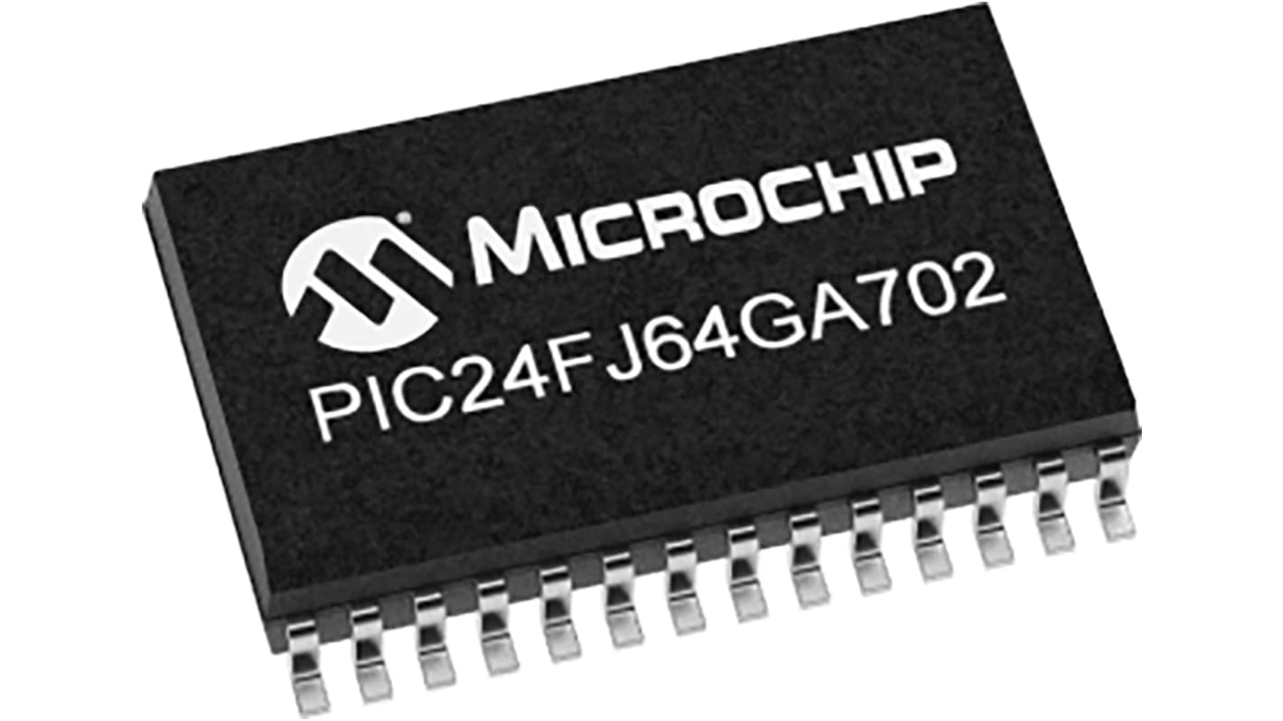 Microcontrolador Microchip PIC24FJ64GA702-I/SS, núcleo PIC de 16bit, RAM 16 kB, 32MHZ, SSOP de 28 pines