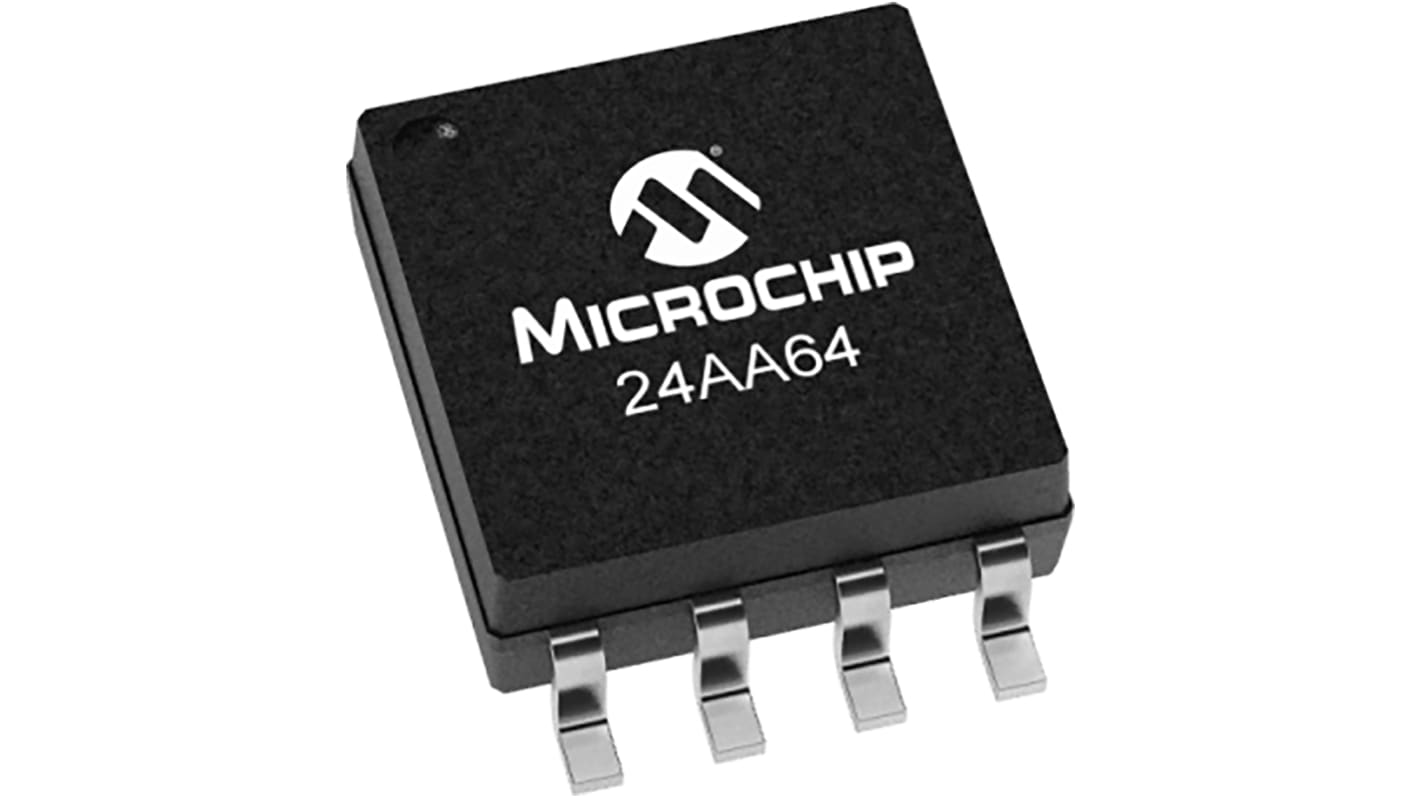 Microchip 64kbit Serieller EEPROM-Speicher, Seriell-I2C Interface, SOIC, 900ns SMD 8K x 8 bit, 8K x 8-Pin 8bit