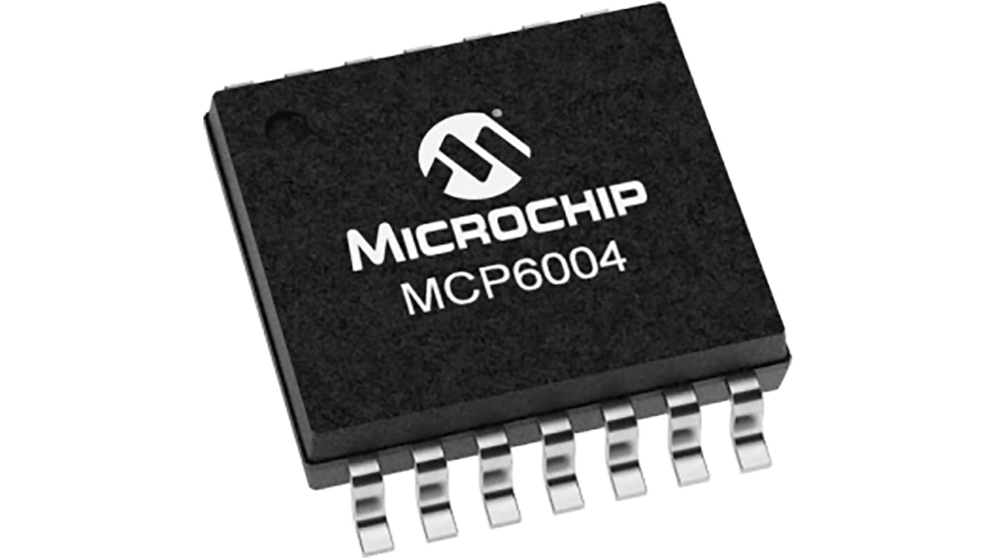 Microchip オペアンプ, 表面実装, 4回路, 単一電源, MCP6004T-E/ST