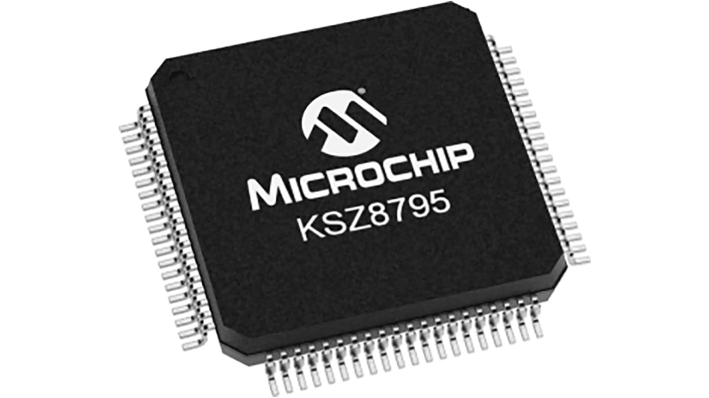 Microchip KSZ8795CLXCC, Ethernet Switch IC, 10/100Mbps GMII,RGMII,MII,RMII, 3.3 V, 80-Pin LQFP