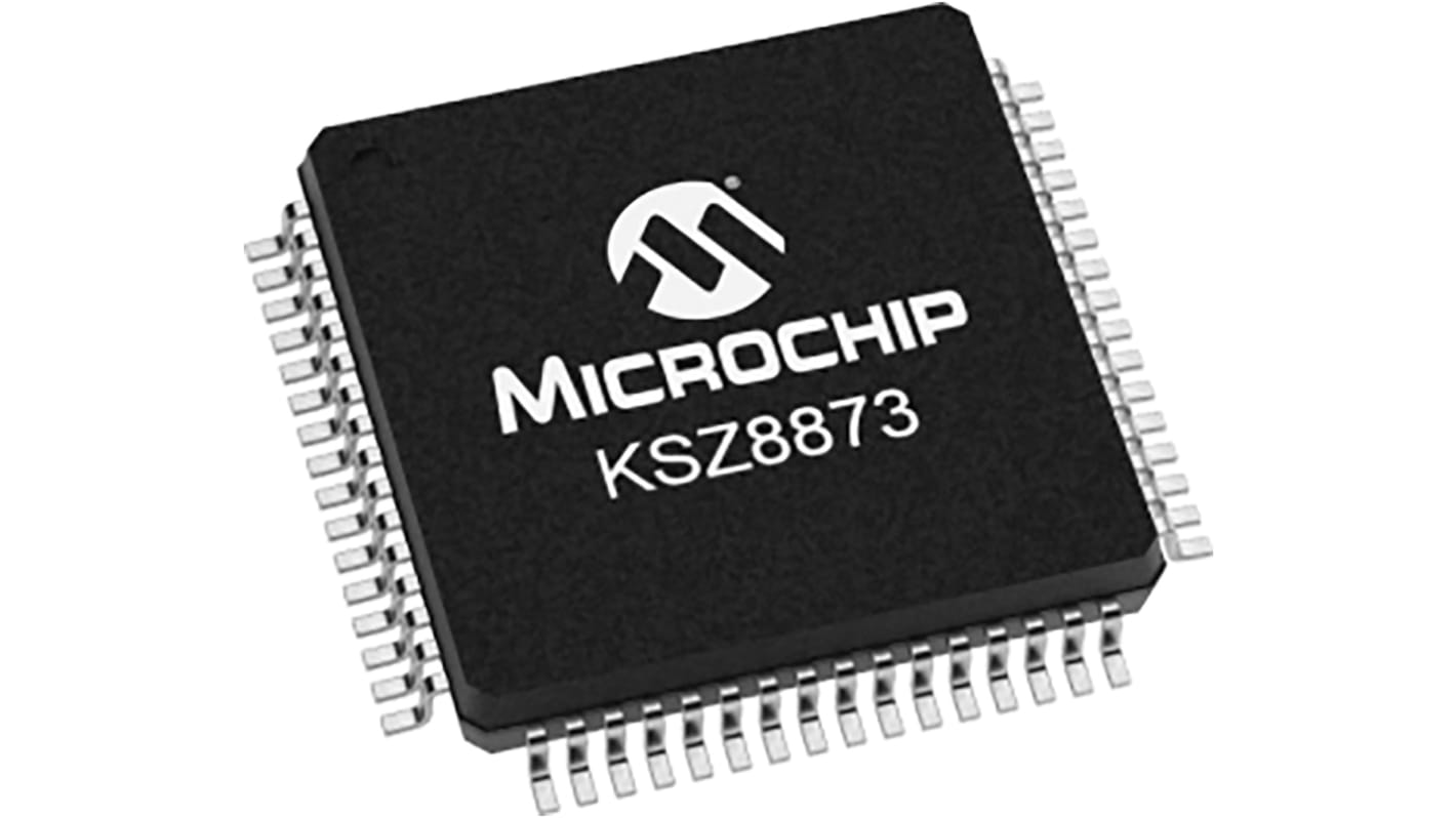 Microchip KSZ8873MLLI, Ethernet Switch IC, 10/100Mbps MII, 3.3 V, 64-Pin LQFP