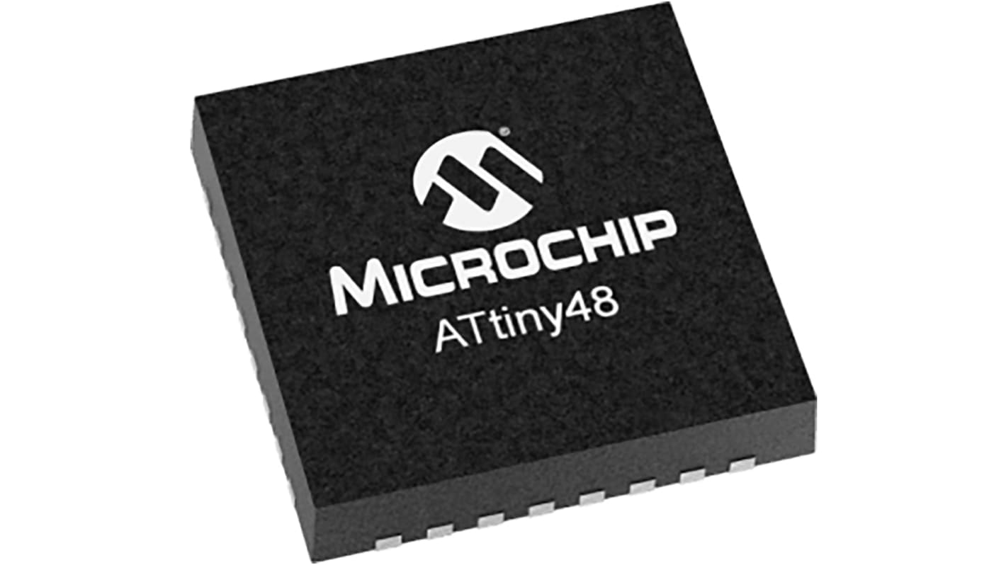 Mikrokontroler Microchip ATtiny48 QFN 28-pinowy Montaż powierzchniowy AVR 4 kB 8bit CAN: 12MHz RAM:256 B Ethernet: