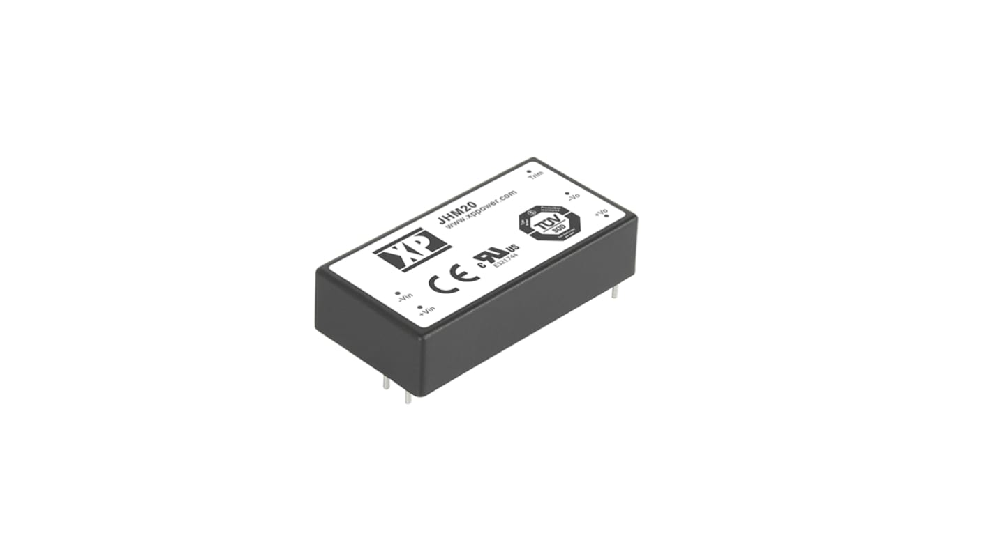 XP Power JHM20 DC-DC Converter, ±5V dc/ ±2A Output, 9 → 18 V dc Input, 20W, Through Hole, +80°C Max Temp -40°C