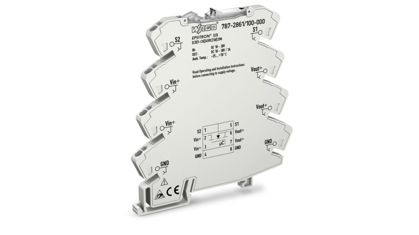 Disjoncteur électronique Wago, 1A, 30V, 1 canal, Montage rail DIN, 787-2861