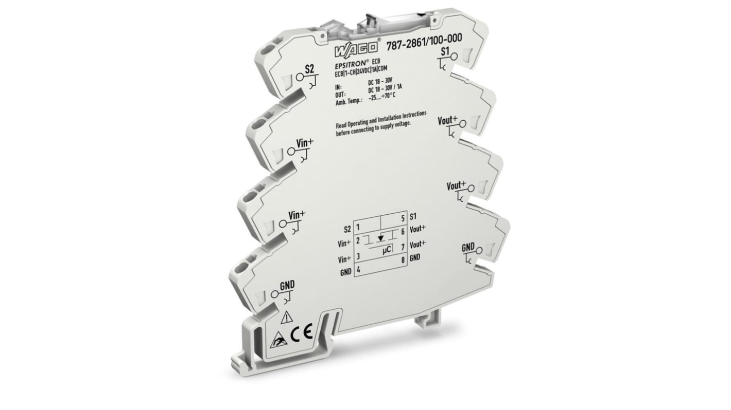 WAGO EPSITRON Electronic Circuit breaker 1A 30V 787-2861, 1 channels , DIN Rail Mount