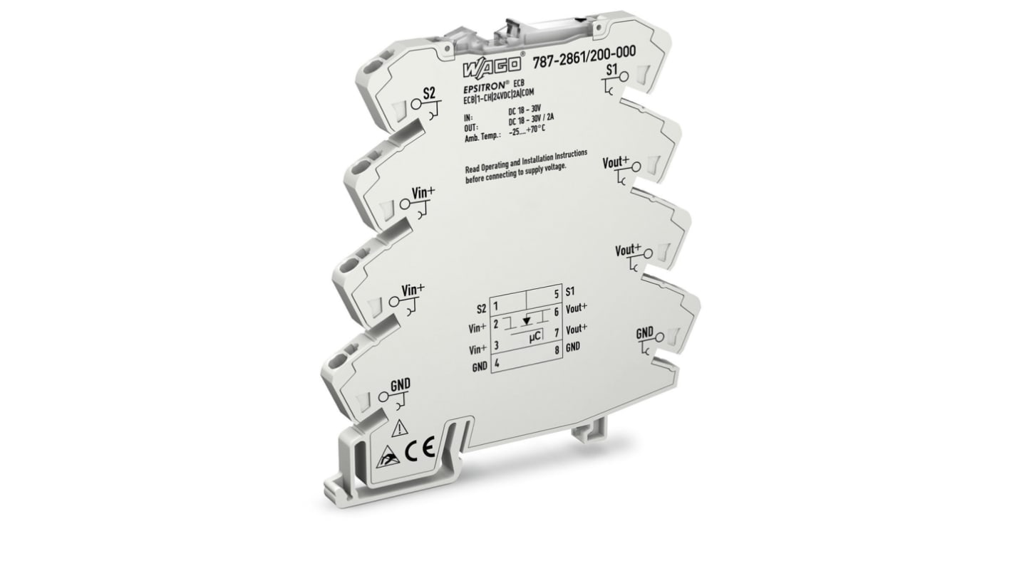 WAGO EPSITRON Electronic Circuit breaker 2A 30V 787-2861, 1 channels , DIN Rail Mount