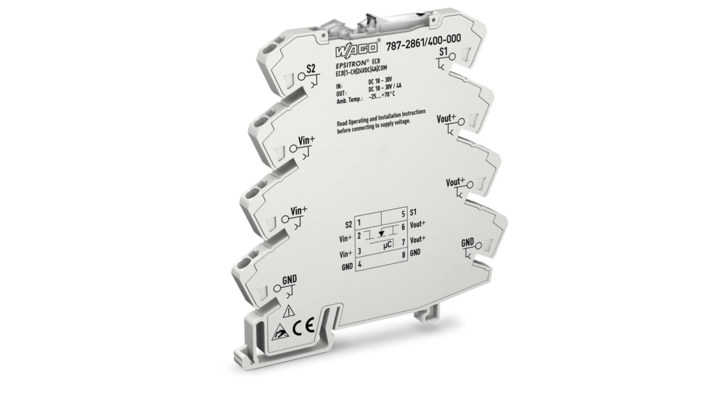 WAGO 4A电子断路器, 1通道, 30V, DIN导轨, 787-2861系列