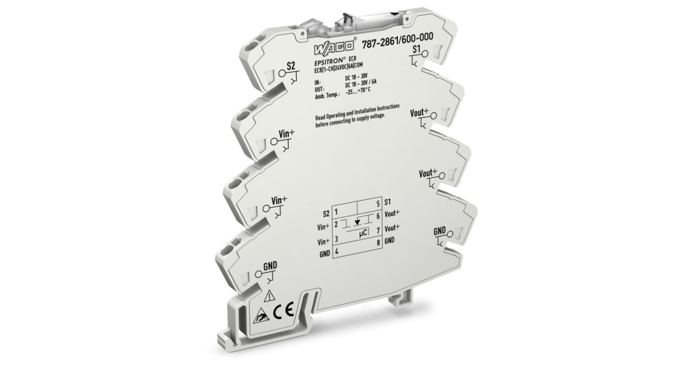 WAGO EPSITRON Electronic Circuit breaker 6A 30V 787-2861, 1 channels , DIN Rail Mount