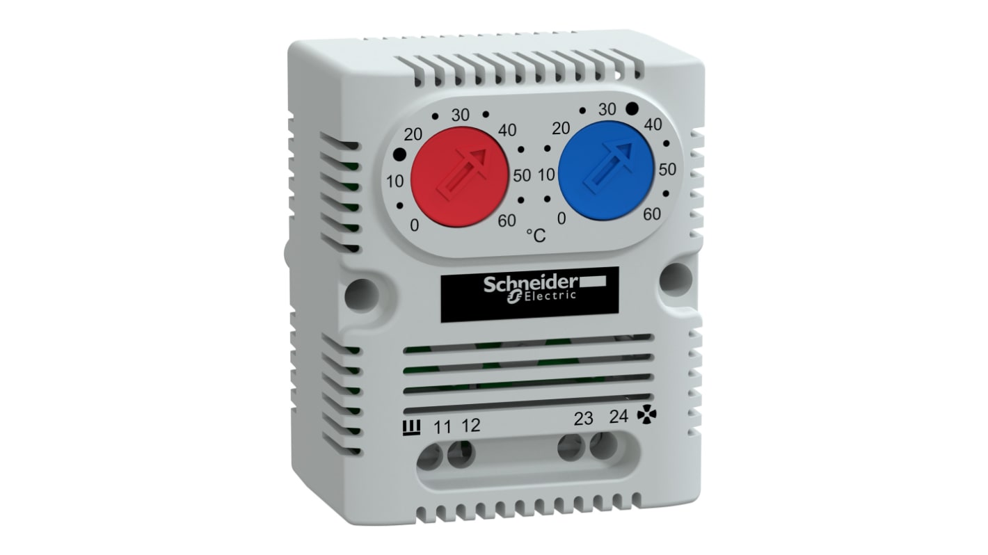 Termostato para Cajas Schneider Electric serie ClimaSys CC, 0 → +60 °C., alim. 250 V, 1NO/1NC