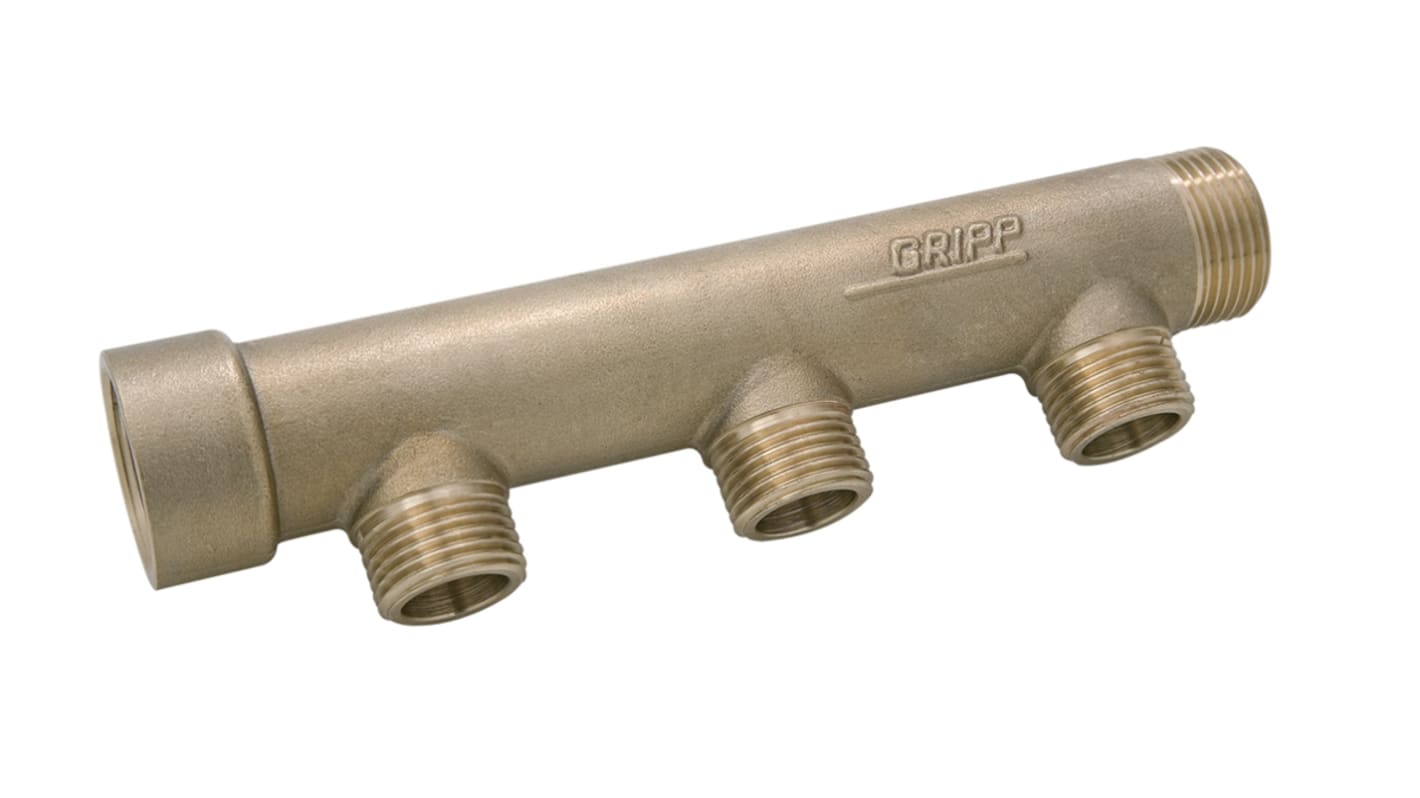 Watts Brass Pipe Fitting, Straight Compression Manifold, Male 3/4in to Male 1/2in