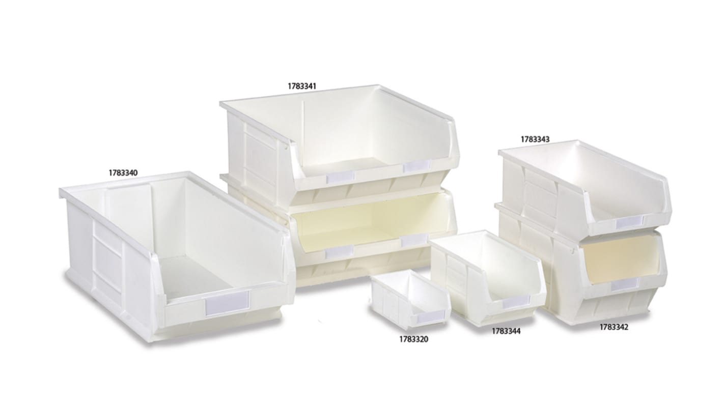 RS PRO PP周转箱, 不带盖子, 白色, 75mm高 x 165mm宽 x 100mm深, 1.27L