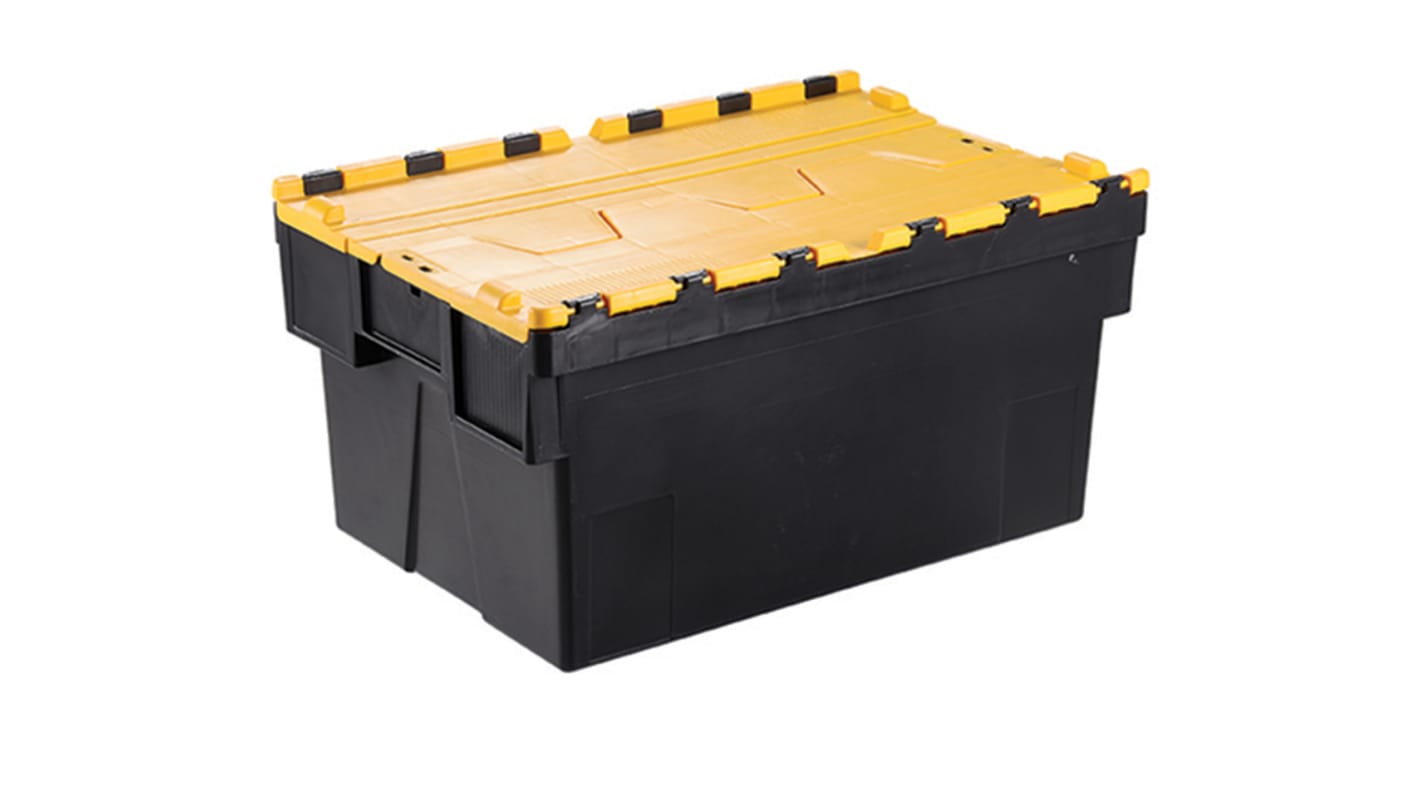 RS PRO PP带盖塑料箱, 带盖子, 黄色, 600mm高 x 400mm宽 x 310mm深, 56L