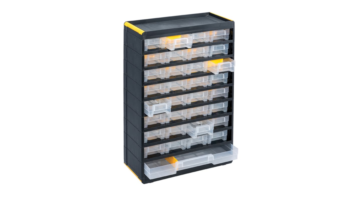 RS PRO, 33 Drawer Plastic Floor Standing Storage Cabinet, 480 x 300 x 135mm