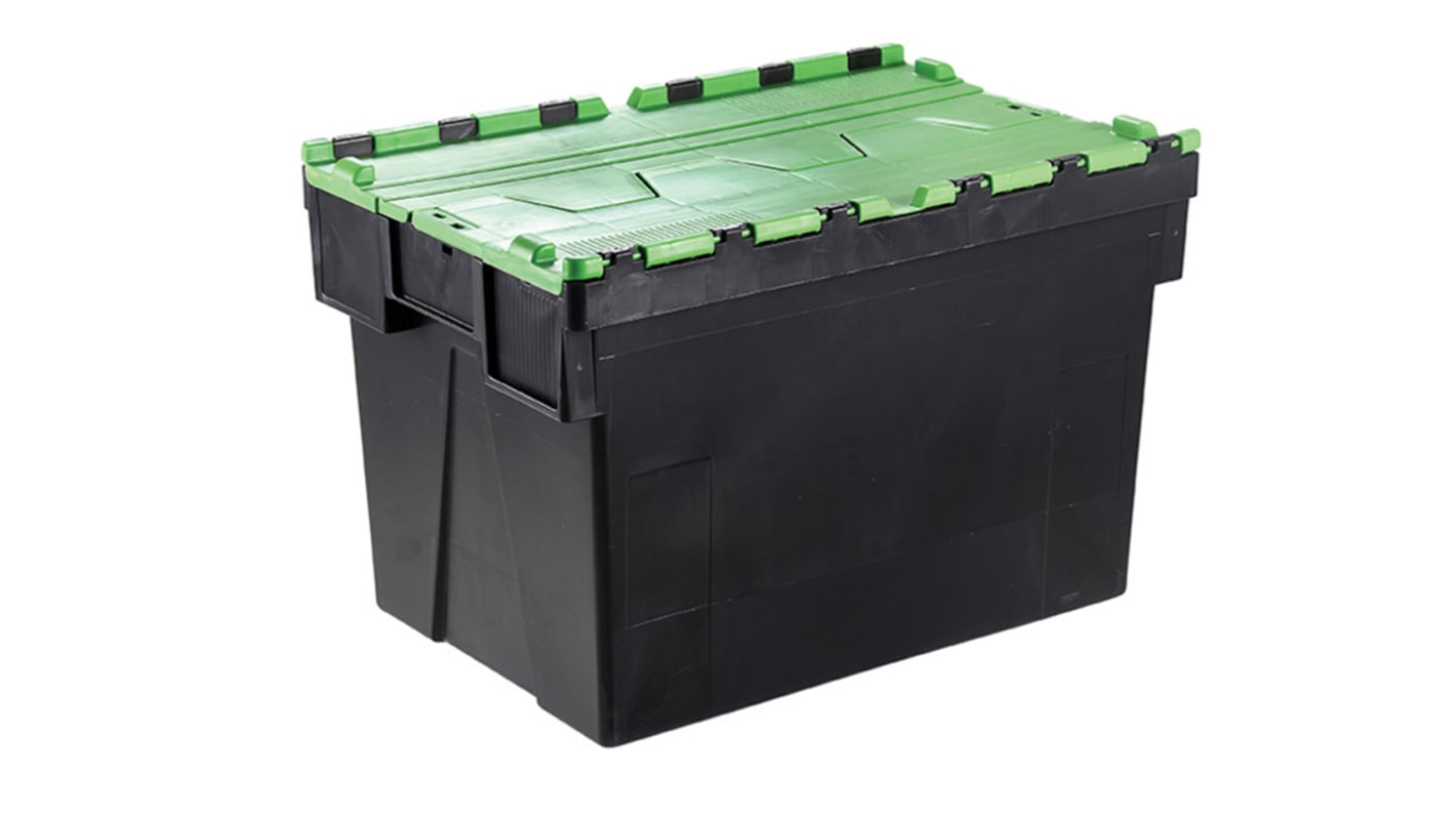 RS PRO PP带盖塑料箱, 带盖子, 绿色, 600mm高 x 400mm宽 x 310mm深, 56L