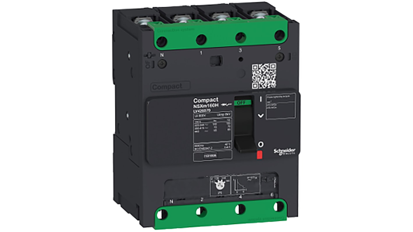 MCCB Schneider Electric, 4 Polos, 160A, Capacidad de Ruptura 50 kA, Montaje a presión, Compacto, NSXm