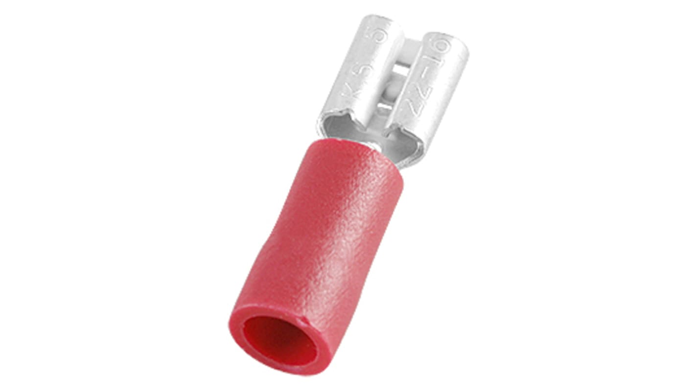 RS PRO Red Insulated Female Spade Connector, Double Crimp, 0.8 x 4.75mm Tab Size, 0.5mm² to 1.5mm²