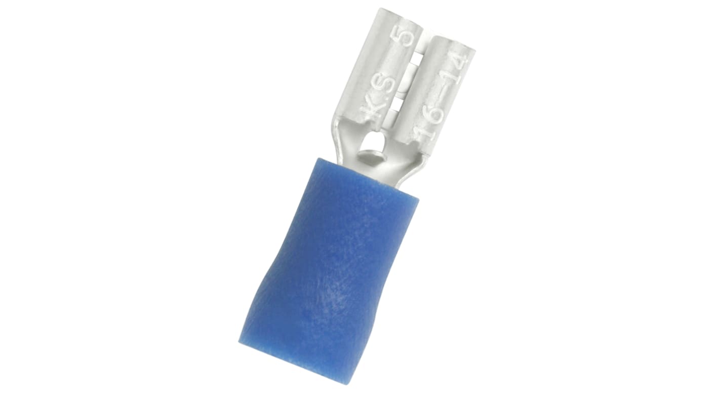RS PRO Blue Insulated Female Spade Connector, Double Crimp, 0.5 x 4.75mm Tab Size, 1.5mm² to 2.5mm²