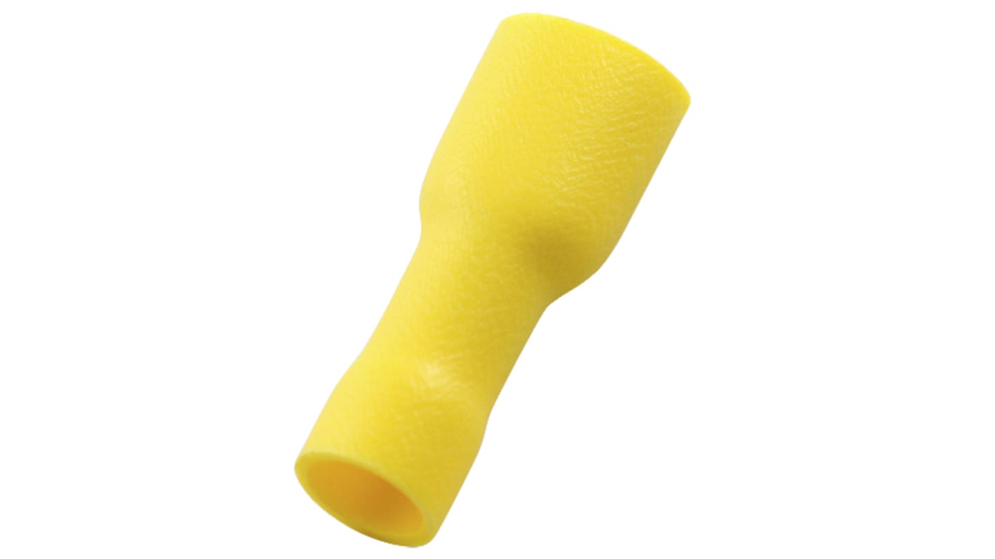 Terminal de lengüeta hembra aislado de color Amarillo RS PRO de crimpar, 0.8 x 6.35mm, 4mm² → 6mm², long. 24.3mm, de