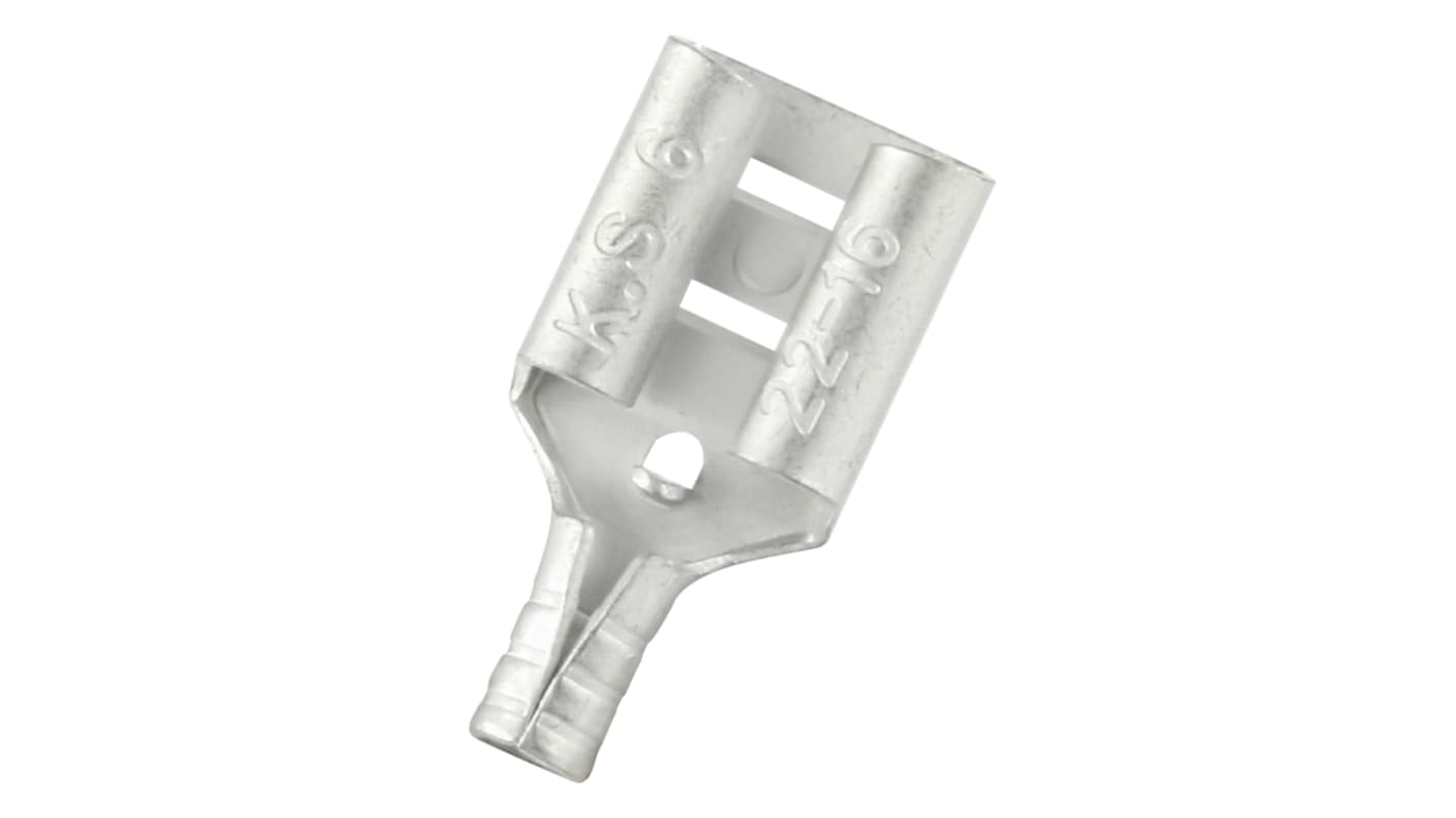 RS PRO Uninsulated Female Spade Connector, Receptacle, 0.6 x 6.35mm Tab Size, 0.5mm² to 1.5mm²