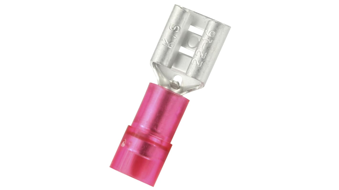 RS PRO Red Insulated Female Spade Connector, Double Crimp, 0.8 x 6.35mm Tab Size, 0.5mm² to 1.5mm²