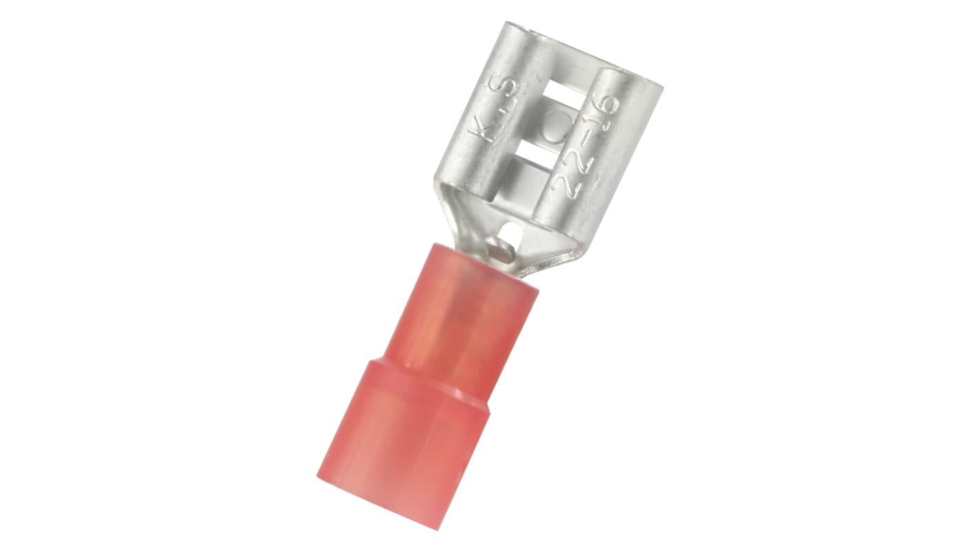 RS PRO Red Insulated Female Spade Connector, Receptacle, 0.8 x 6.35mm Tab Size, 0.5mm² to 1.5mm²