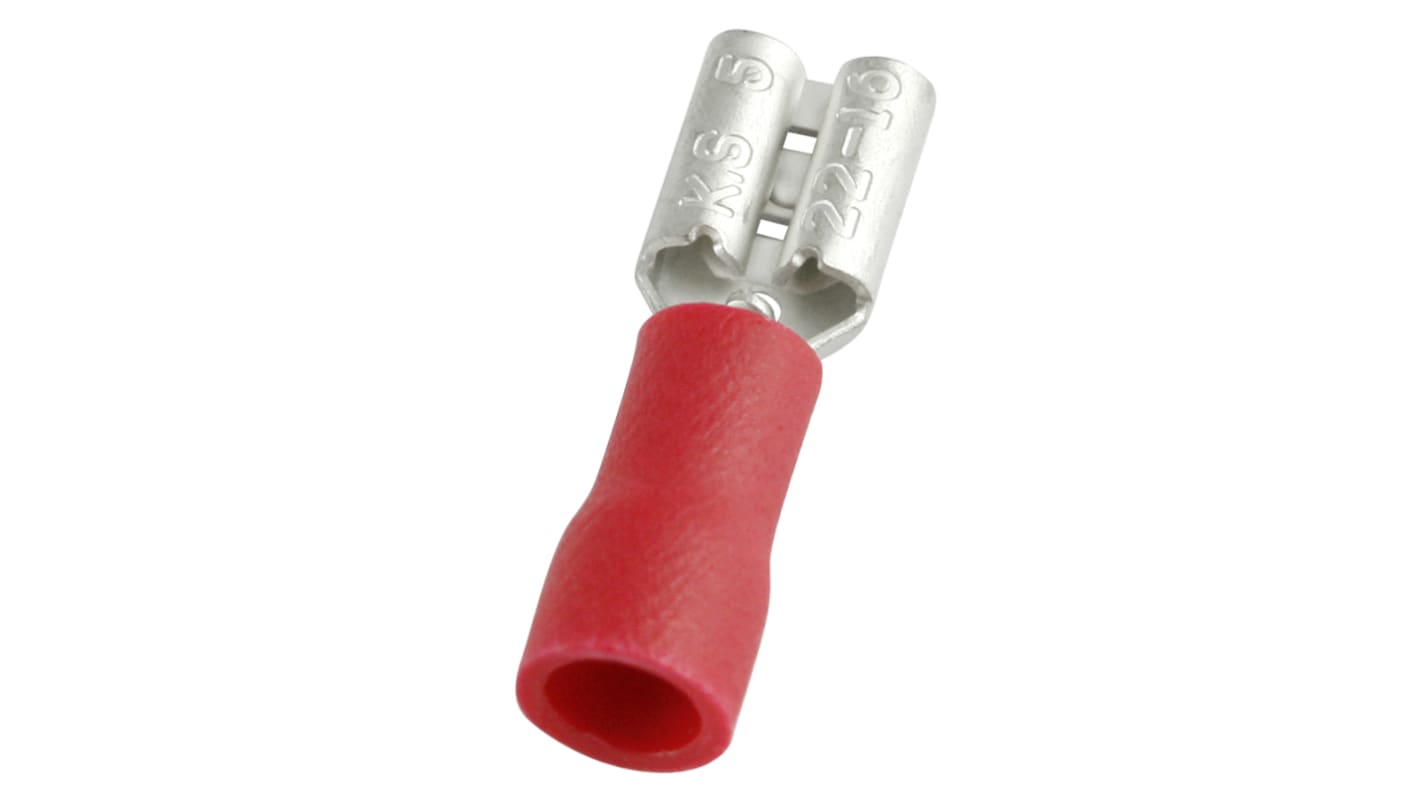 RS PRO Red Insulated Female Spade Connector, Receptacle, 0.5 x 4.75mm Tab Size, 0.5mm² to 1.5mm²