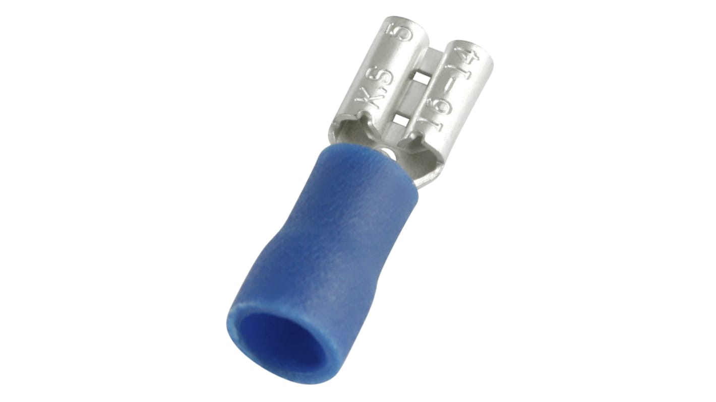 RS PRO Blue Insulated Female Spade Connector, Receptacle, 0.5 x 4.75mm Tab Size, 1.5mm² to 2.5mm²