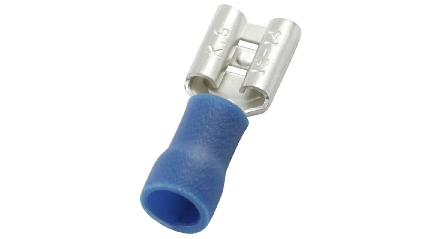 RS PRO Blue Insulated Female Spade Connector, Receptacle, 0.8 x 6.35mm Tab Size, 1.5mm² to 2.5mm²