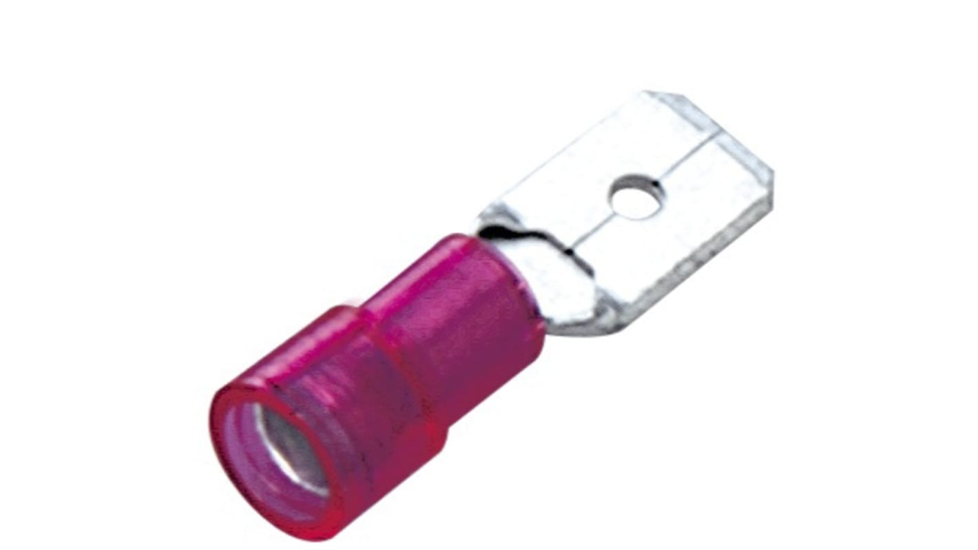 RS PRO Red Insulated Male Spade Connector, Double Crimp, 0.8 x 6.35mm Tab Size, 0.5mm² to 1.5mm²