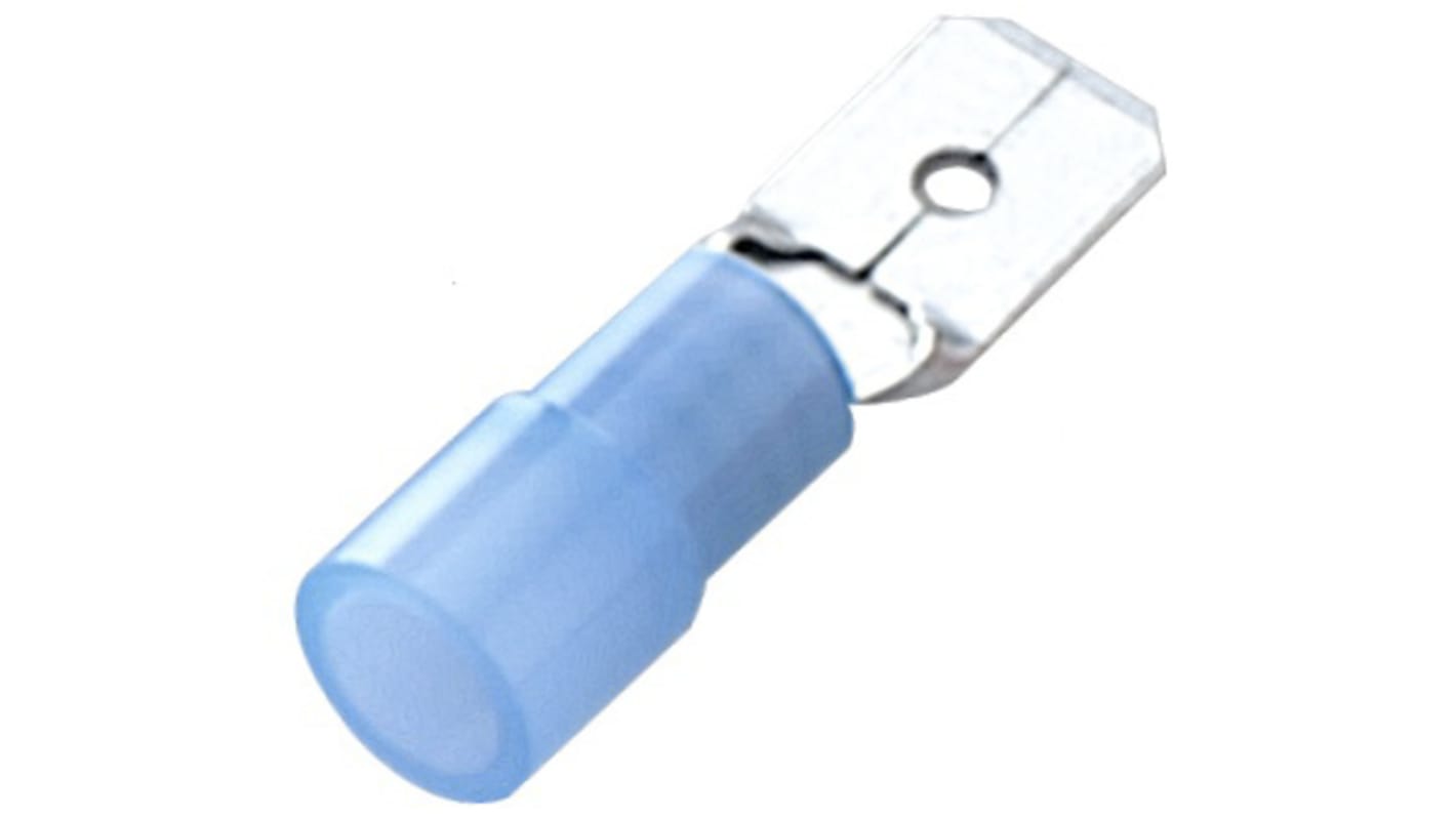 RS PRO Blue Insulated Male Spade Connector, Tab, 0.8 x 6.35mm Tab Size, 1.5mm² to 2.5mm²