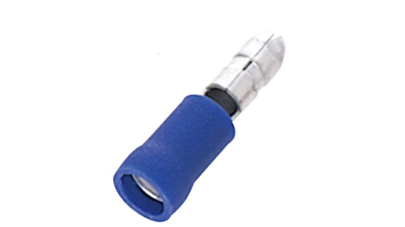 RS PRO Insulated Male Crimp Bullet Connector, 1.5mm² to 2.5mm², 16AWG to 14AWG, 4mm Bullet diameter, Blue