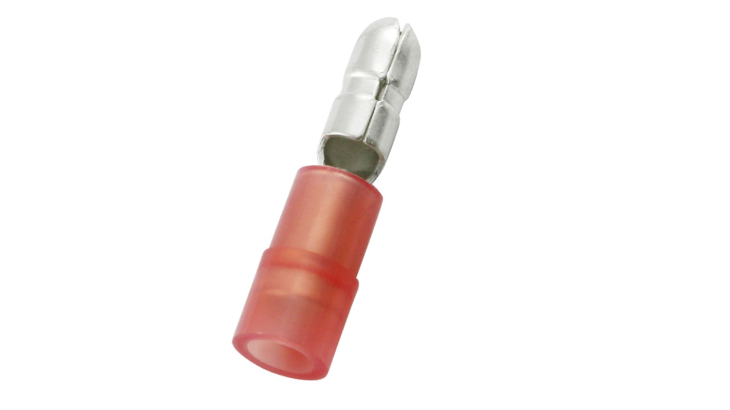 RS PRO Insulated Male Crimp Bullet Connector, 0.5mm² to 1.5mm², 22AWG to 16AWG, 4mm Bullet diameter, Red