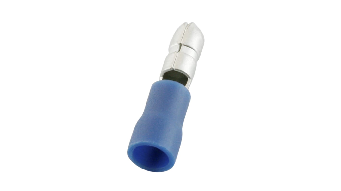 RS PRO Insulated, Blue Crimp Bullet Connector, 1.5mm² to 2.5mm², 16AWG to 14AWG, 4mm Bullet diameter Male