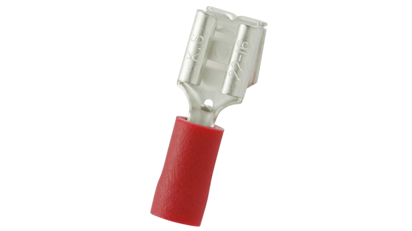 RS PRO Red Insulated Male to Female Spade Connector, Piggyback Terminal, 0.8 x 6.35mm Tab Size, 0.5mm² to 1.5mm²
