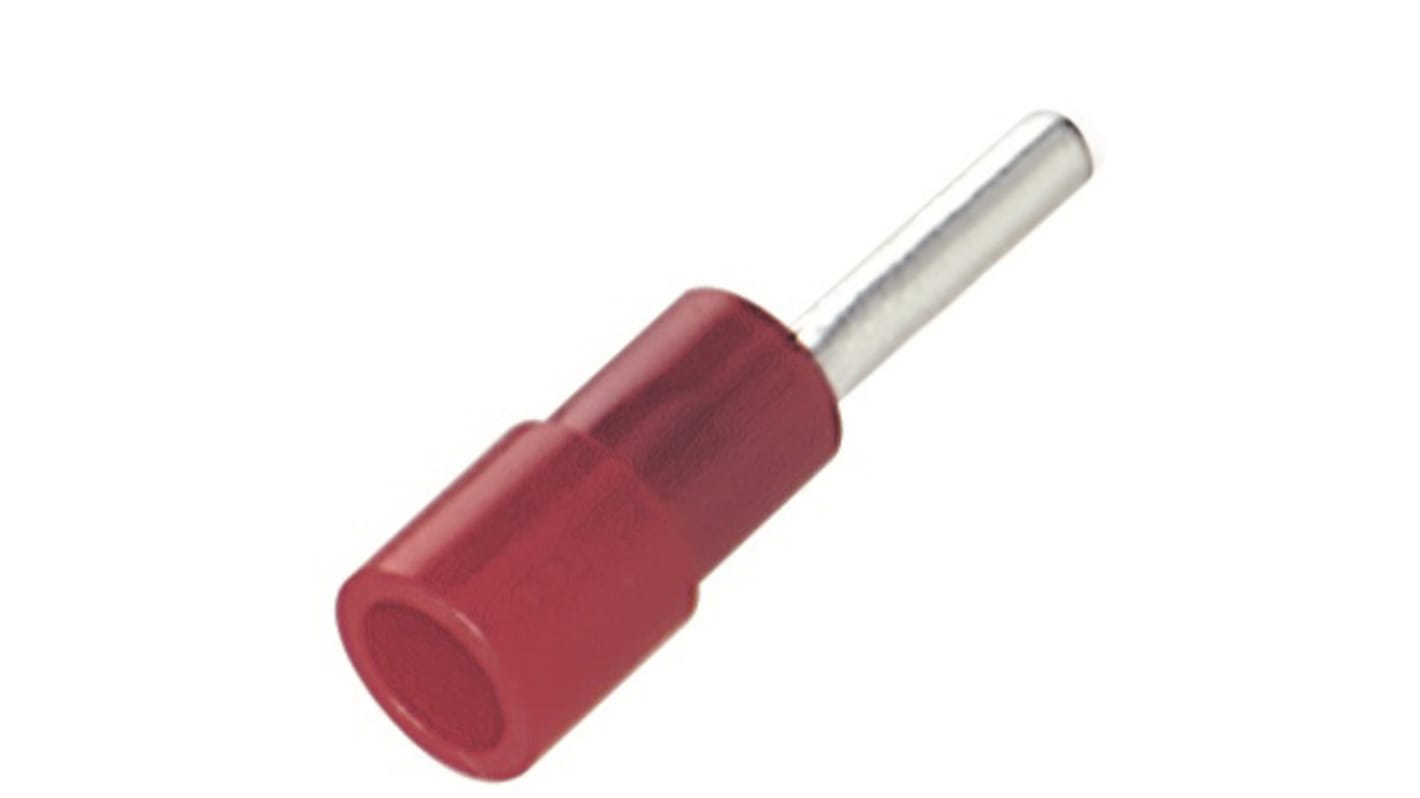 RS PRO Insulated Crimp Pin Connector, 0.5mm² to 1.5mm², 22AWG to 16AWG, 1.9mm Pin Diameter, 12mm Pin Length, Red