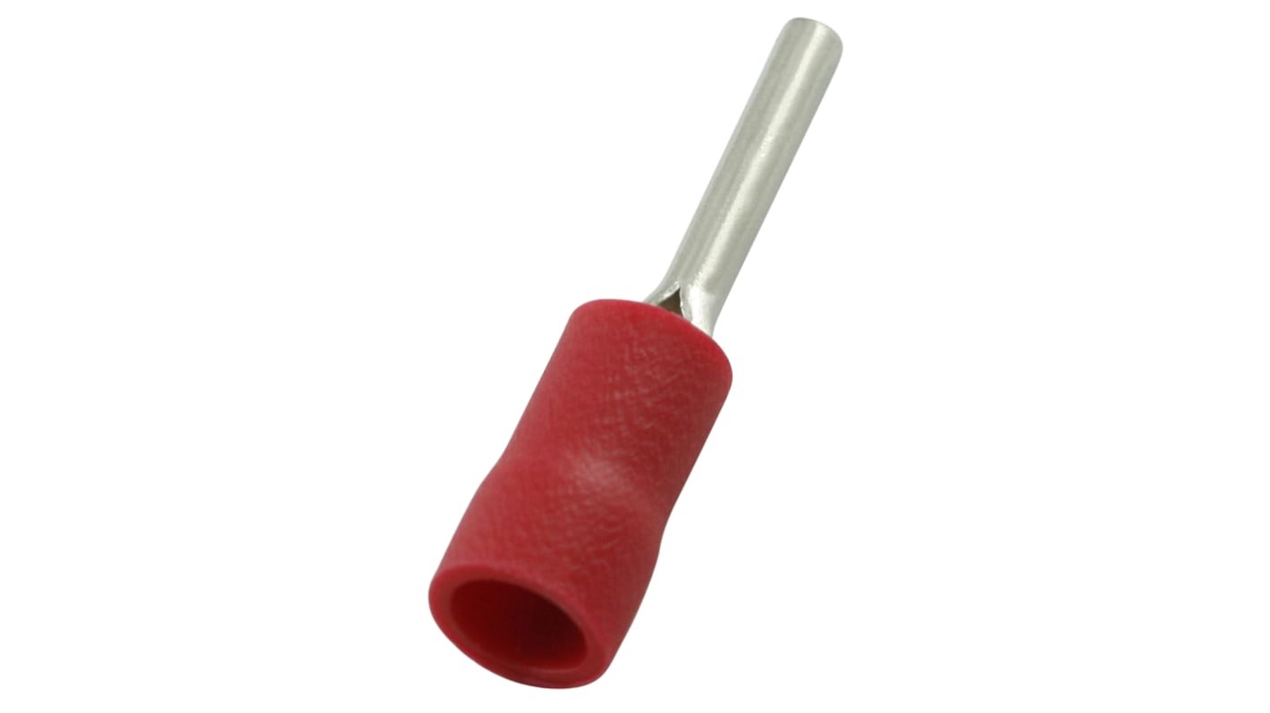 RS PRO Insulated Crimp Pin Connector, 0.5mm² to 1.5mm², 22AWG to 16AWG, 1.9mm Pin Diameter, 12mm Pin Length, Red
