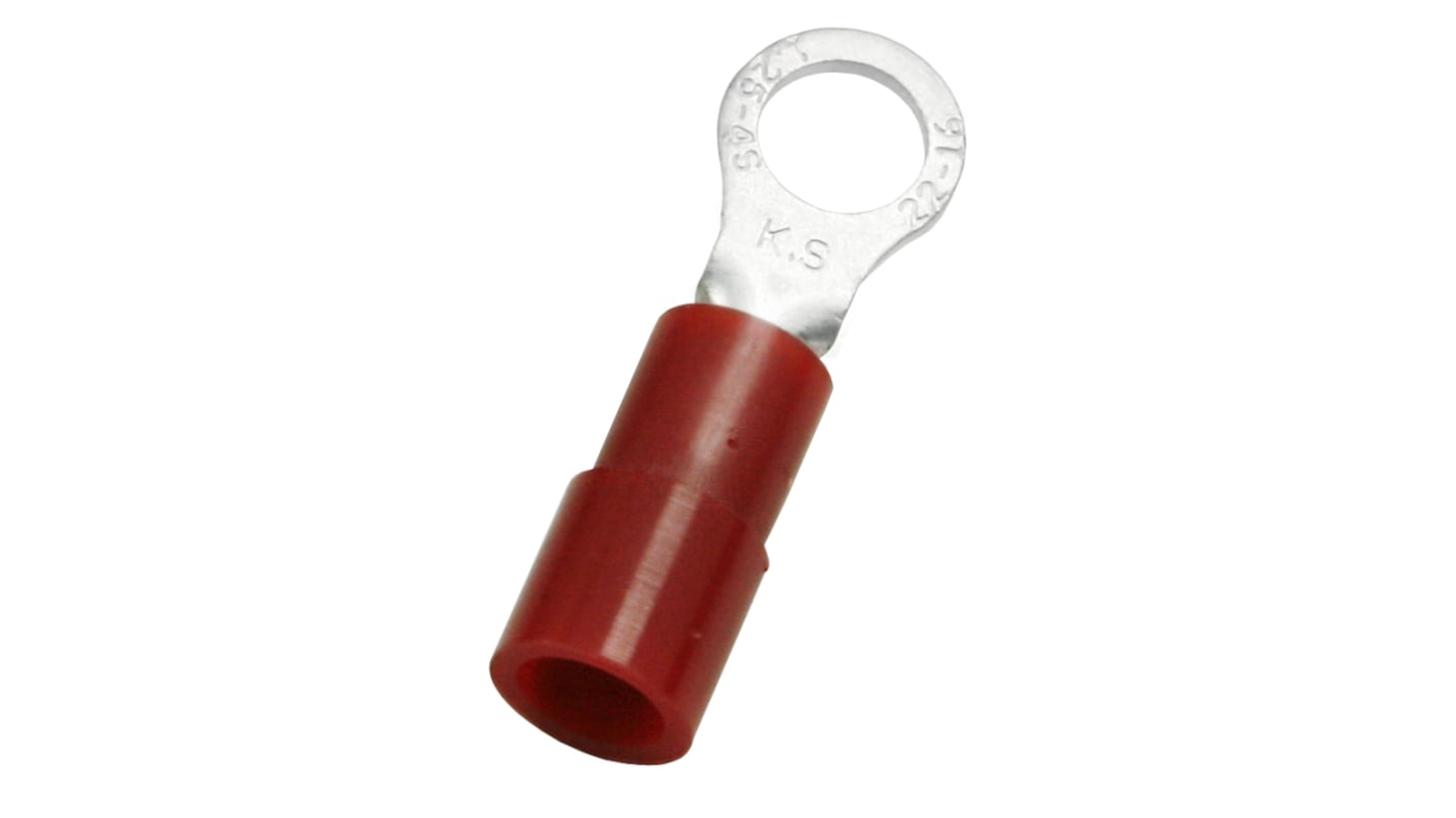 RS PRO 绝缘铜线鼻子, Φ4.3mm内环, 4.3mm螺栓, 1.5mm²线规, 红色, -40°C至+105°C