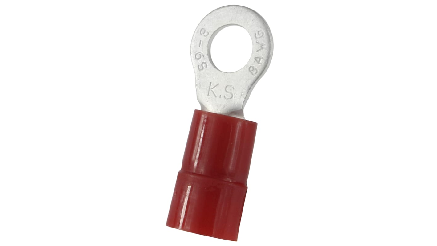RS PRO Insulated Ring Terminal, 6.4mm Stud Size, 8mm² to 8mm² Wire Size, Red