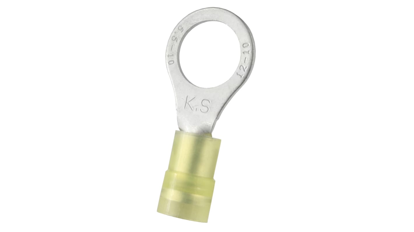 RS PRO Insulated Ring Terminal, 10.5mm Stud Size, 4mm² to 6mm² Wire Size, Yellow