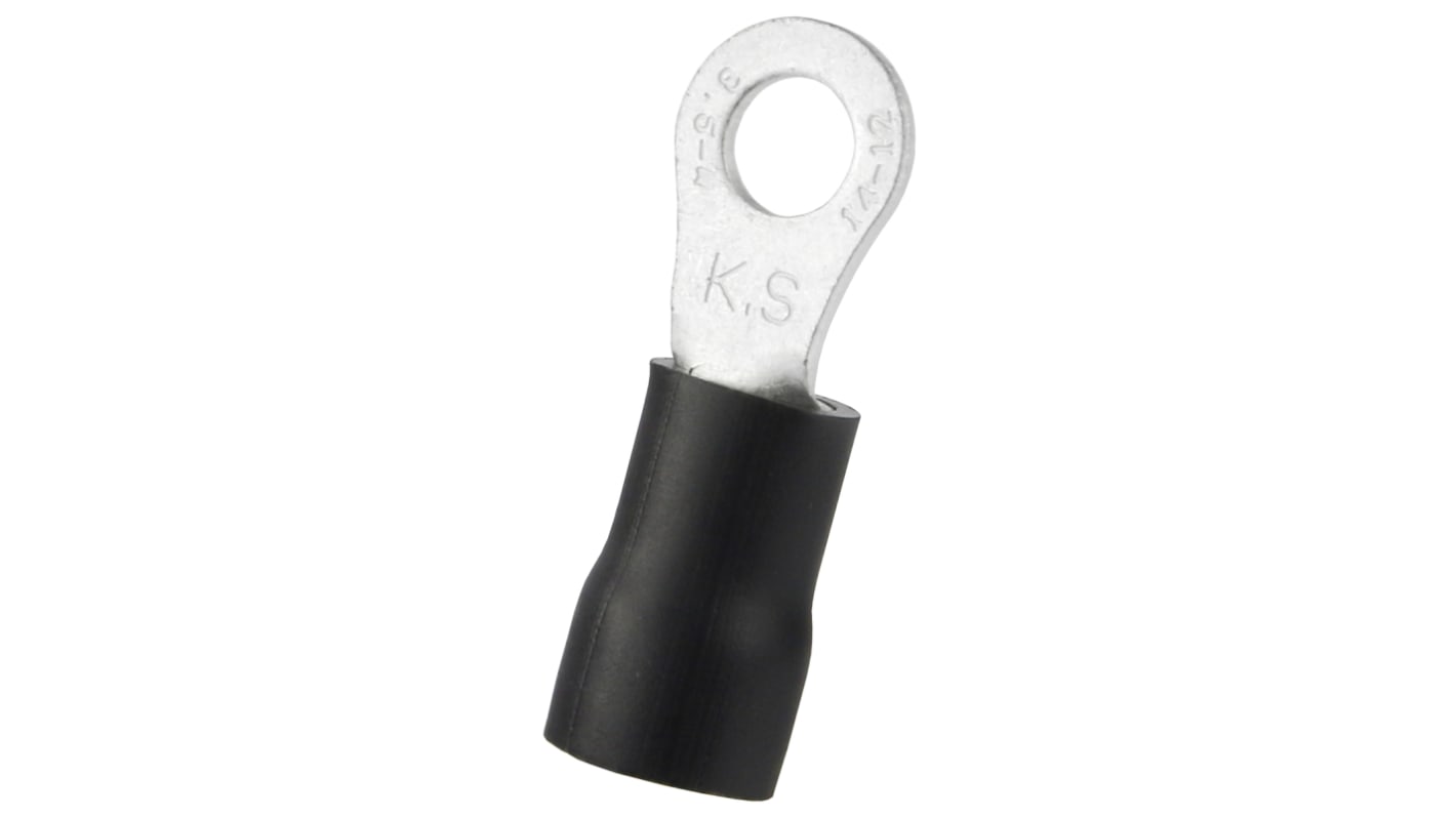 RS PRO 绝缘铜线鼻子, Φ4.3mm内环, 4.3mm螺栓, 4mm²线规, 黑色, -40°C至+105°C
