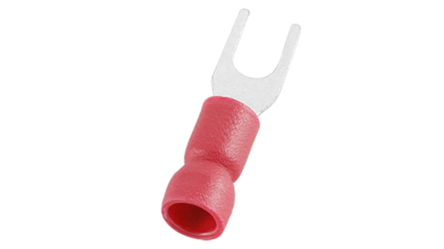 RS PRO Insulated Crimp Spade Connector, 0.5mm² to 1.5mm², 22AWG to 16AWG, 3.2mm Stud Size Vinyl, Red