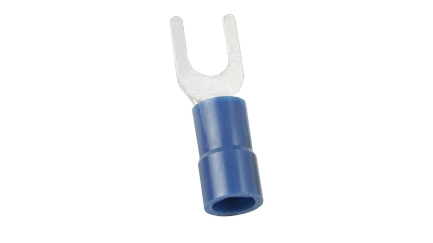 RS PRO Insulated Crimp Spade Connector, 1.5mm² to 2.5mm², 16AWG to 14AWG, 4.3mm Stud Size Vinyl, Blue