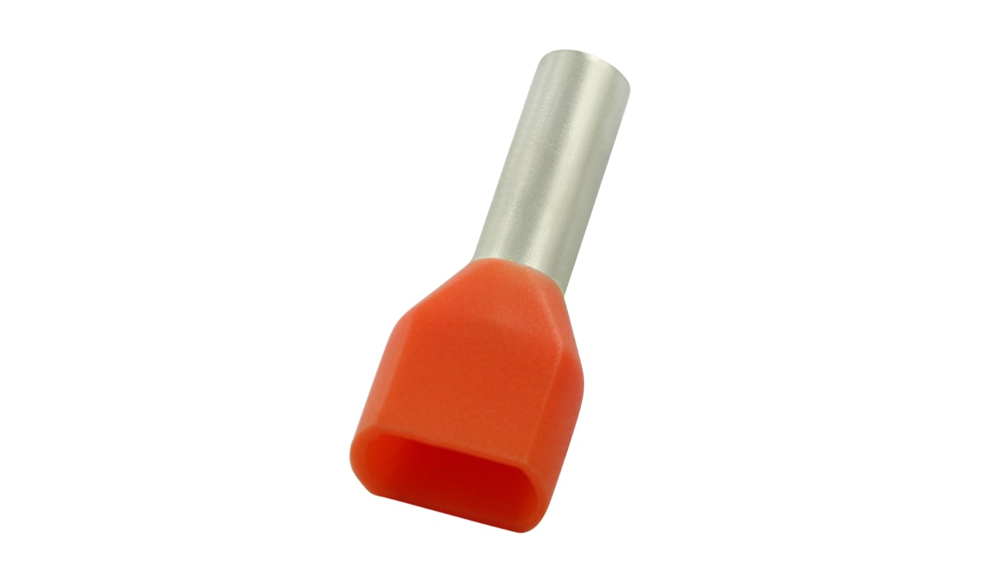 RS PRO Insulated Crimp Bootlace Ferrule, 8mm Pin Length, 1.8mm Pin Diameter, 2 x 20mm² Wire Size, Orange