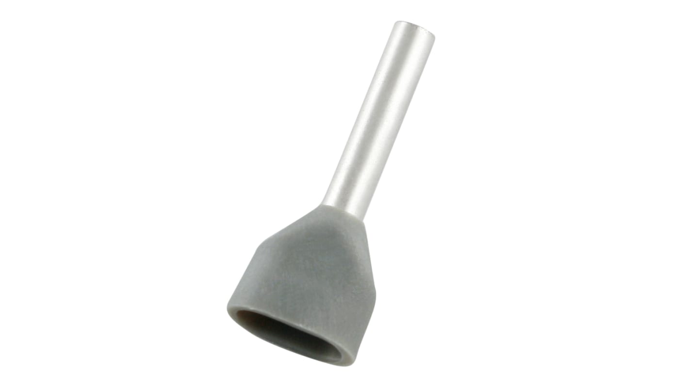 RS PRO Insulated Crimp Bootlace Ferrule, 10mm Pin Length, 2.1mm Pin Diameter, 2 x 18mm² Wire Size, Grey