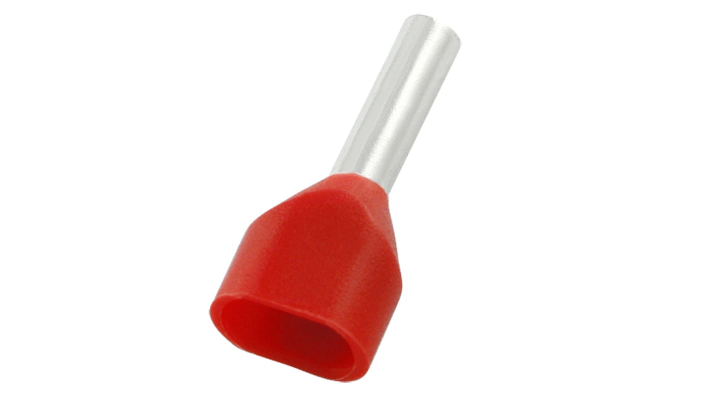 RS PRO Insulated Crimp Bootlace Ferrule, 10mm Pin Length, 2.4mm Pin Diameter, 2 x 1.0mm² Wire Size, Red