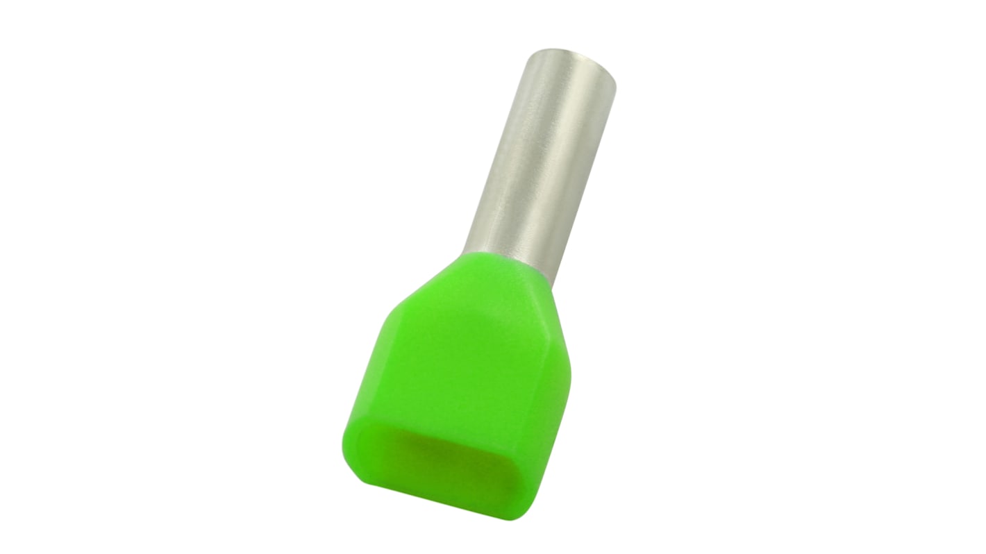 RS PRO Insulated Crimp Bootlace Ferrule, 14mm Pin Length, 5.3mm Pin Diameter, 2 x 6mm² Wire Size, Green