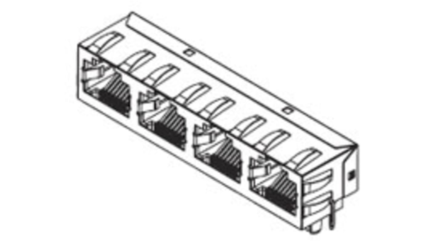 Molex 44248 Series Female RJ45 Connector, Through Hole, Cat3 Right Angle 4 Port 8P8C -Way